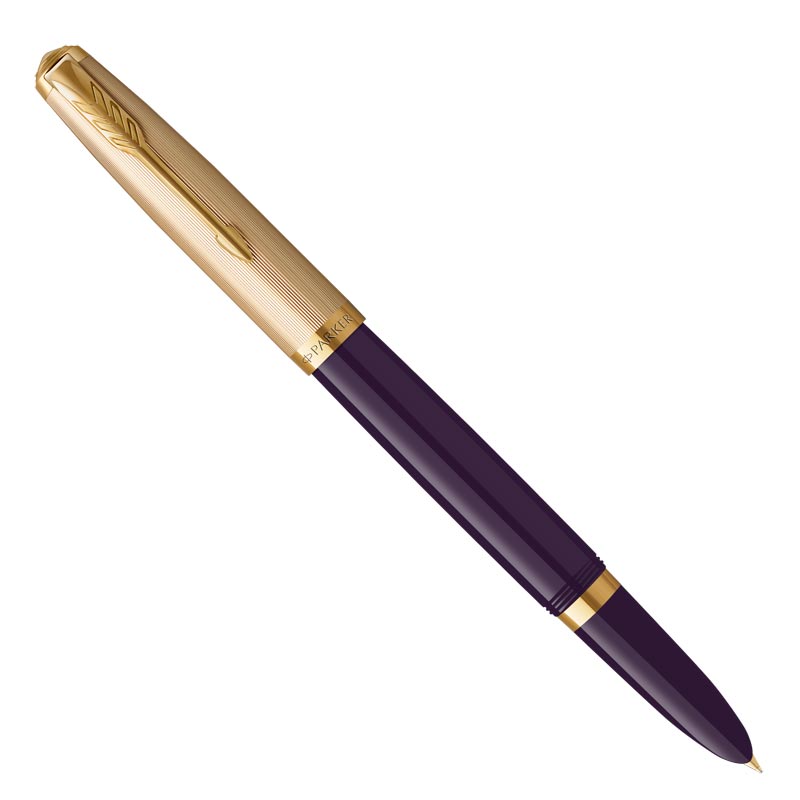 Parker 51 Deluxe Fountain Pen | Black Barrel and Gold Attributes | Medium  Nib in 18 Carat Gold | Black Ink Cartridge | Delivered in Gift Box