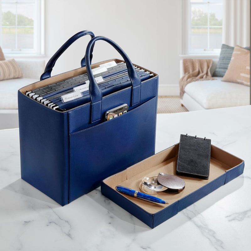 Feed Leather Tote LevTex Portable File Tote With Lid