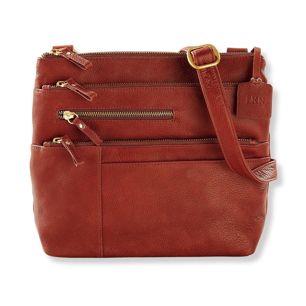 Lexi Triple-Zip Leather Crossbody Traveler