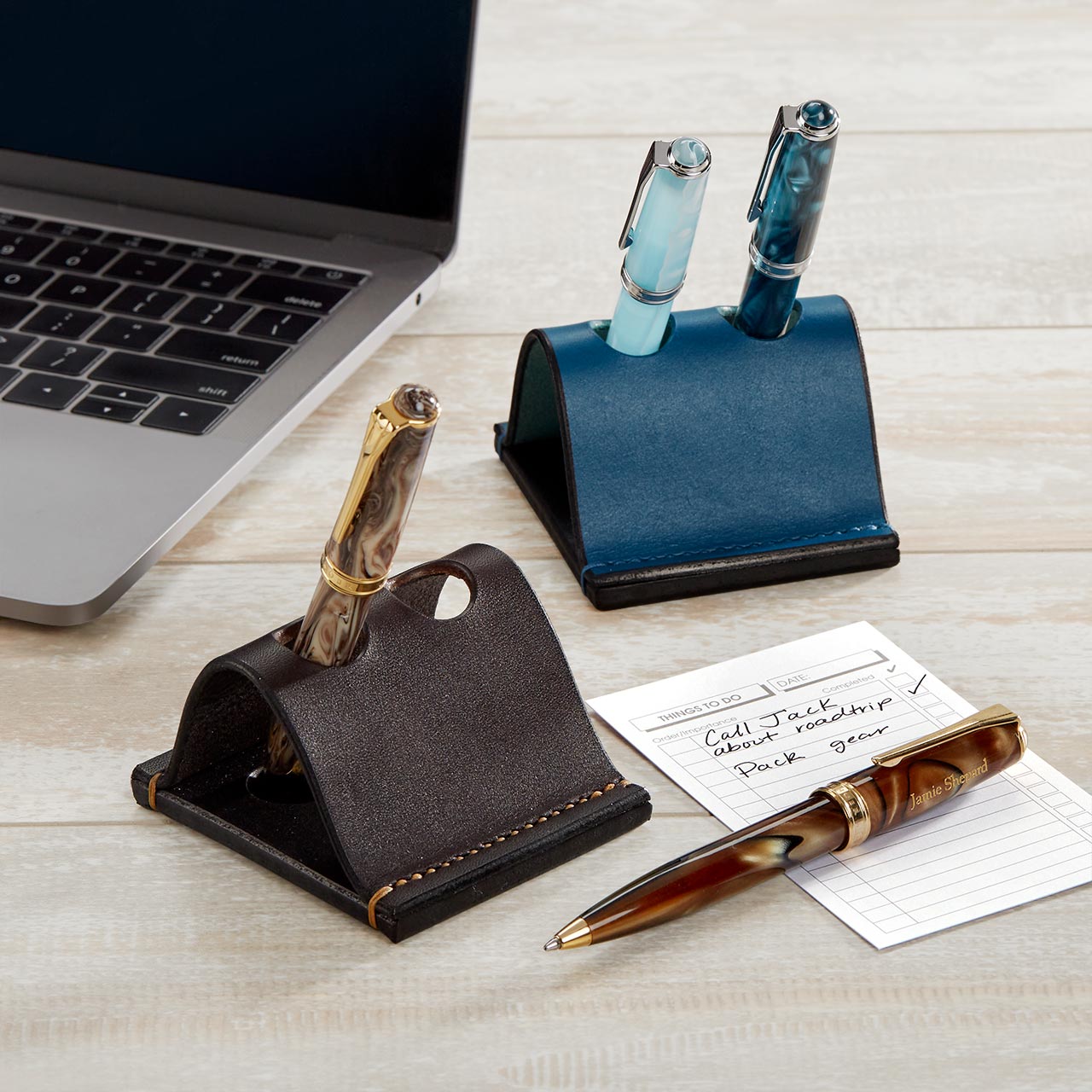 Levenger | Leather Pen Saddle Duo | Leather Pen Holder