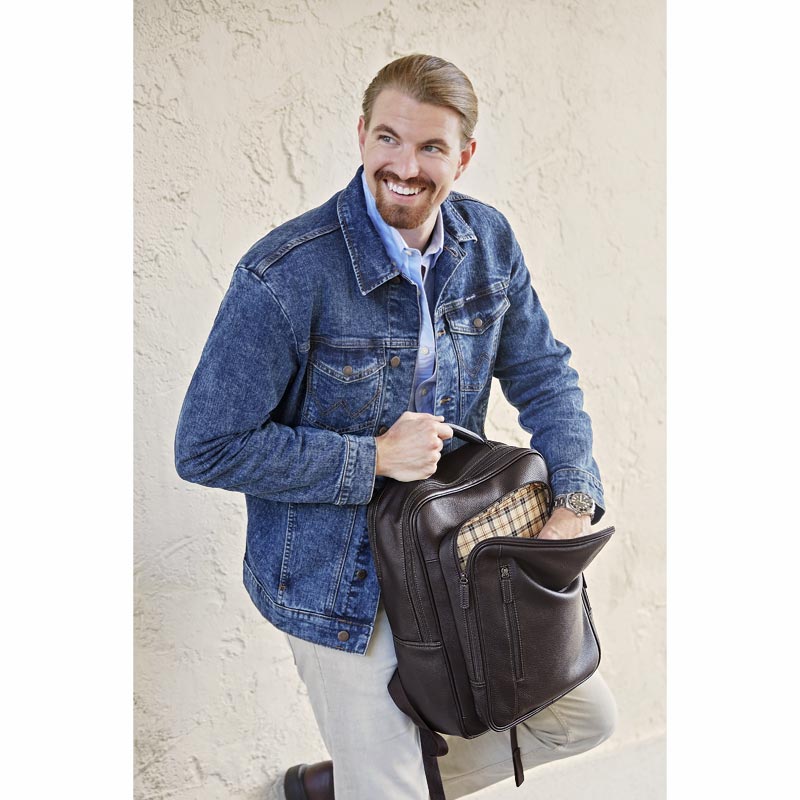 backpacker with leather jacket Bomber Jacket Utility Backpack | Brown