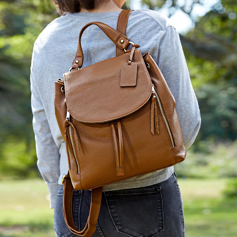 brown leather drawstring backpack Carrie Drawstring Backpack | Navy