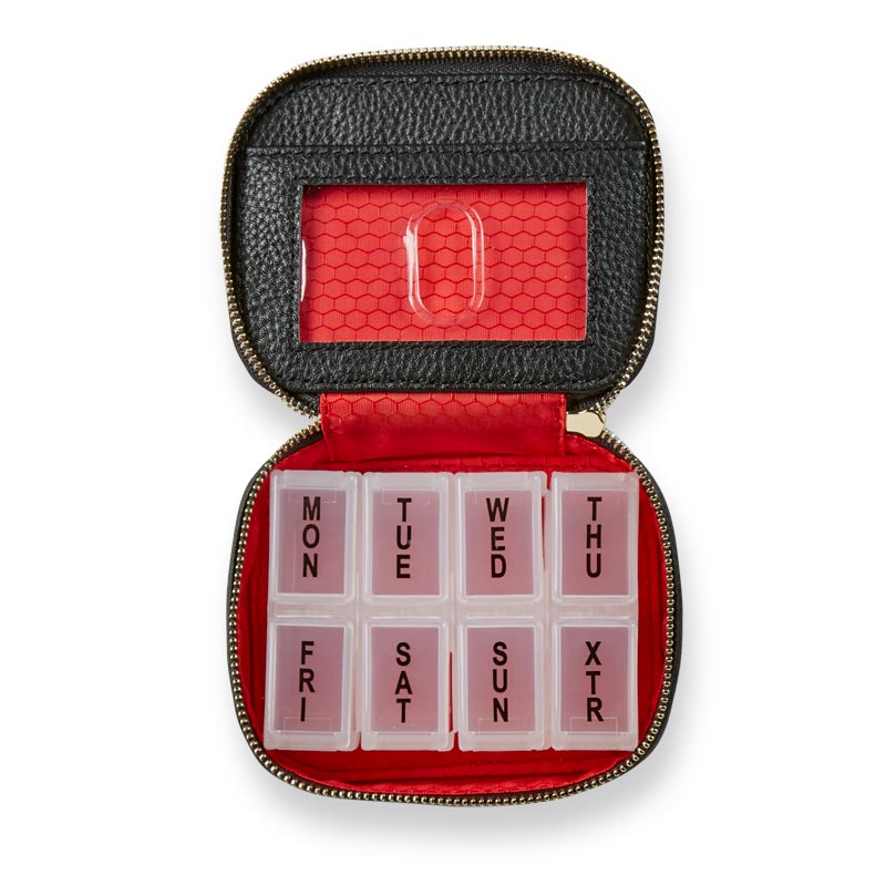 Leather Pill Organizer  8-Compartment Travel Pill Box