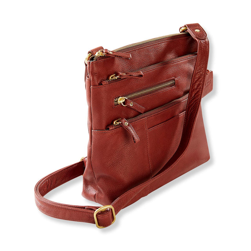 Dasein Women's Crossbody Bag - Vegan Leather Messenger Purse With Multiple Zipper Pockets, Brown